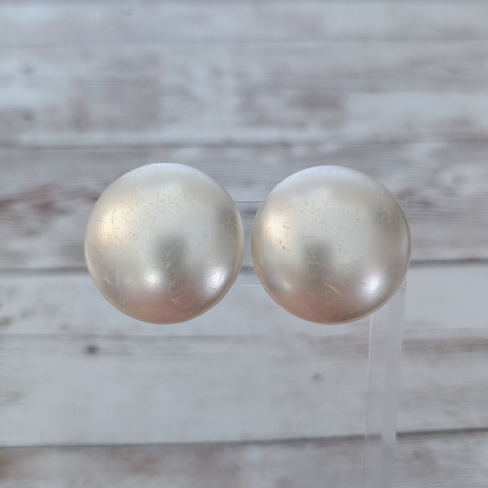 Vintage Clip On Earrings 1 & 1/8" Cream - Heavy Surface Marks
